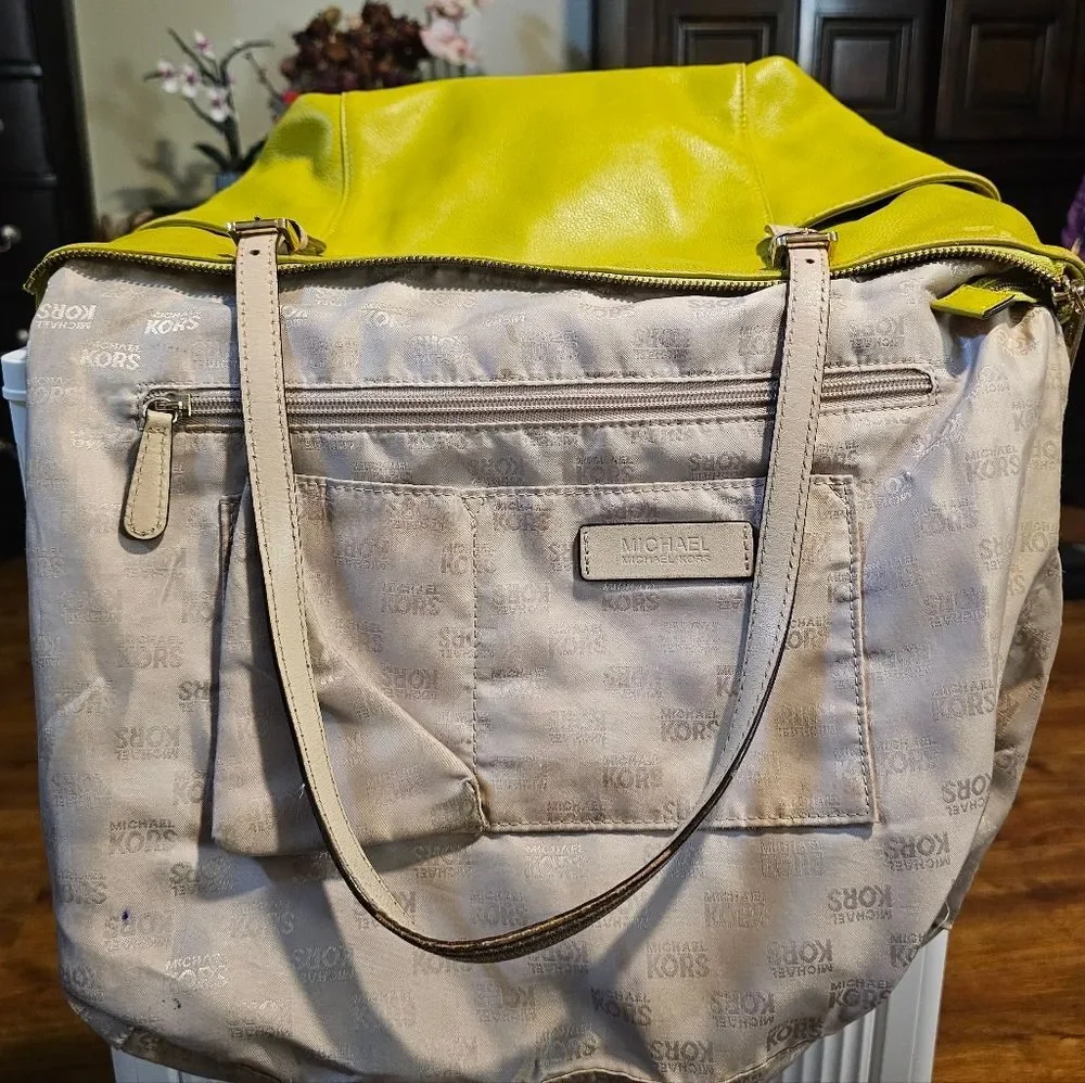 Michael Kors Leather Tote with Beige Contrast Straps